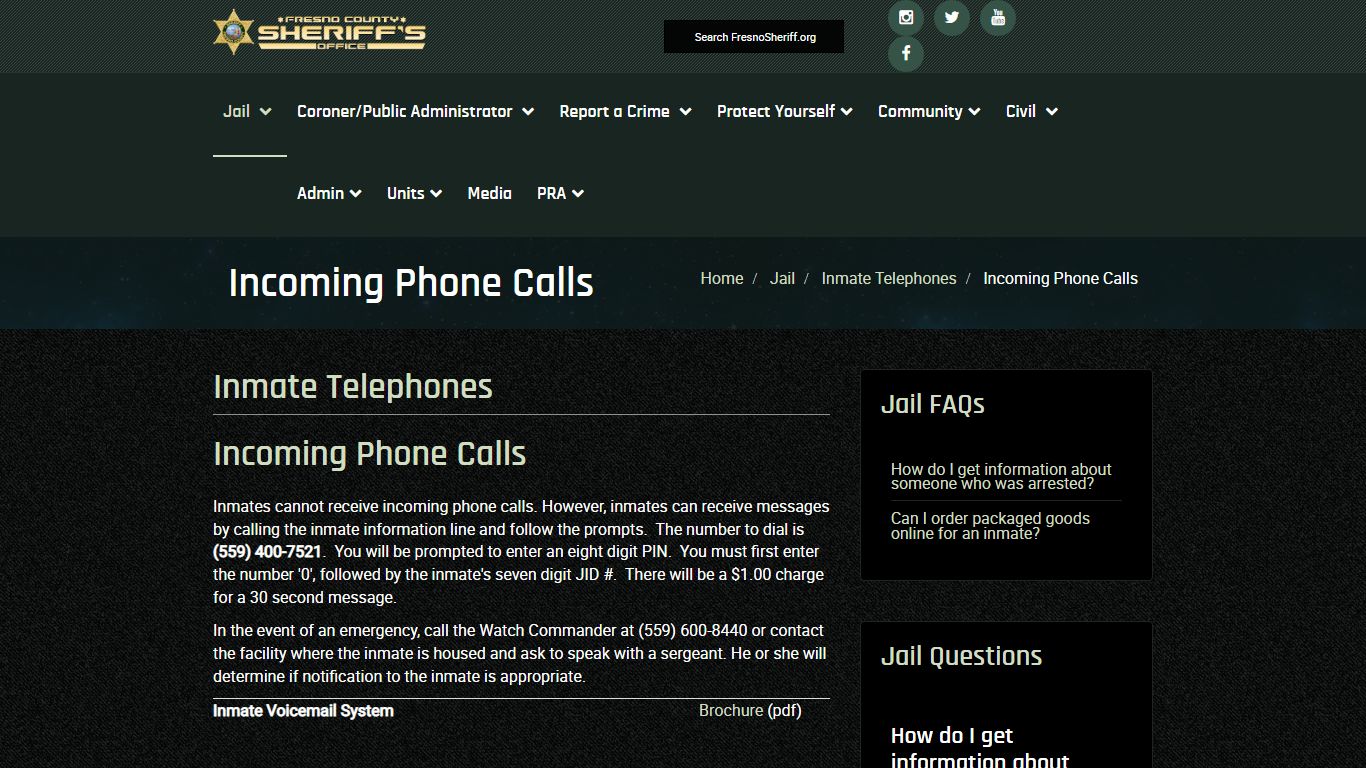 Incoming Phone Calls - Fresno County Sheriff-Coroner's Office